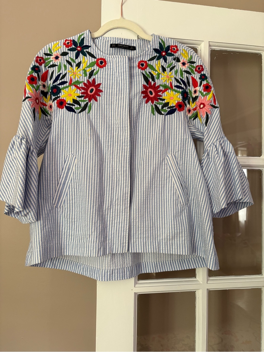 Zara Blue and White Striped embroidered jacket - Picture 2 of 13